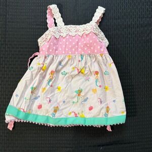 Matilda Jane Mermaid Polka Dot Tunic Pink Crochet Lace Pom Pom Trim Size 6